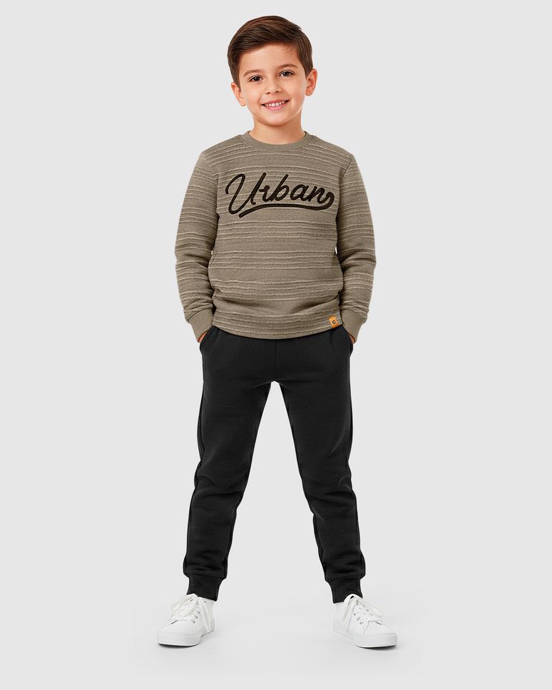 Conjunto Menino Camiseta Estampa Urban Em Moletinho Texturizado - Carinhoso