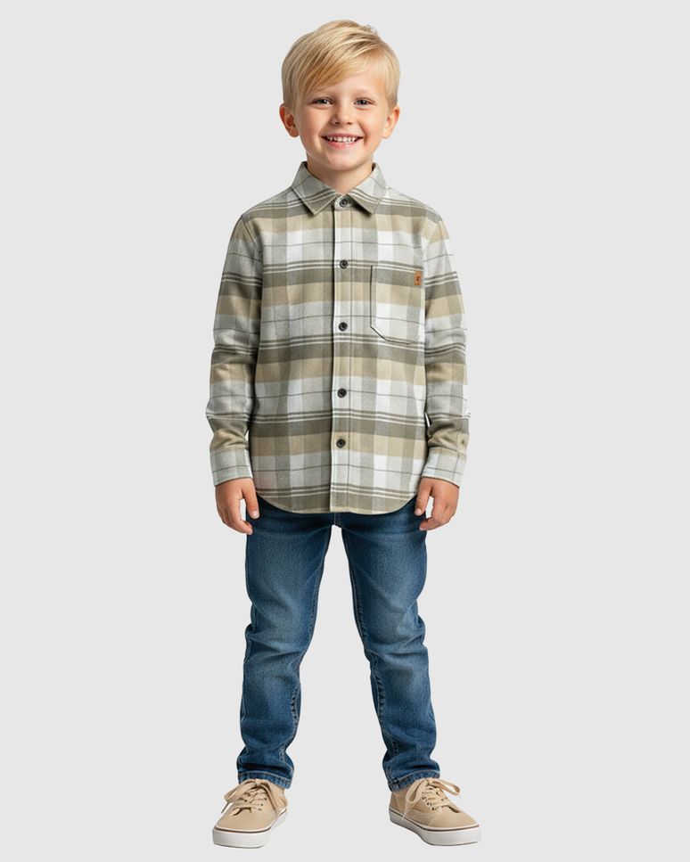 Camisa Menino Bolso Frontal Estampa Xadrez Em Flanela - Carinhoso