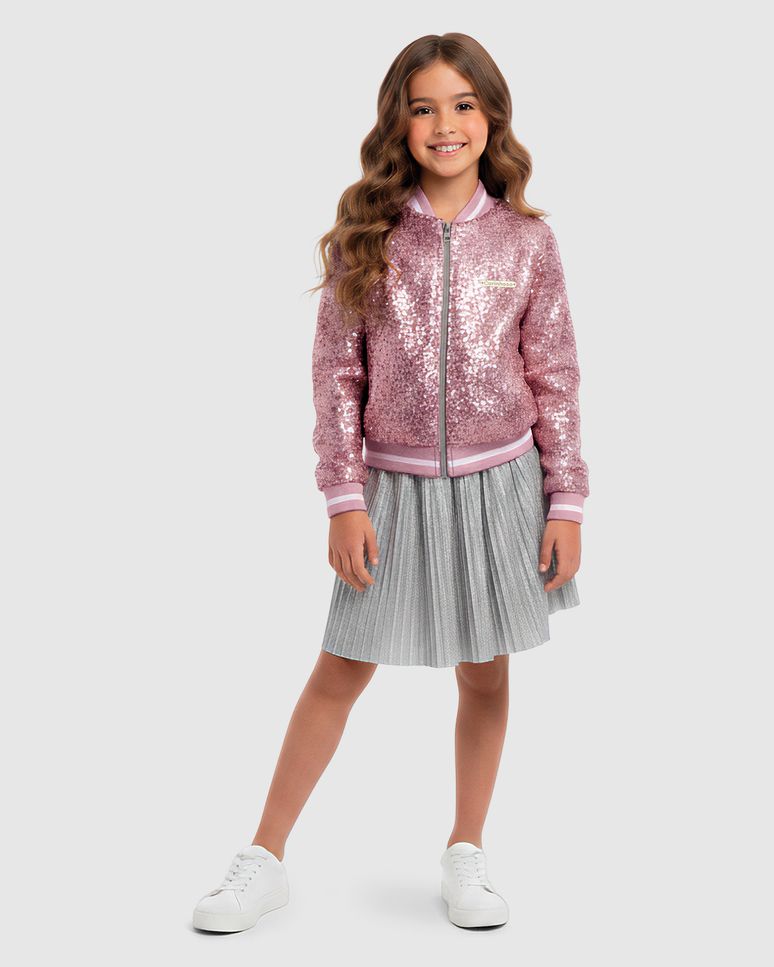 Jaqueta Menina Fecho Zíper Em Tecido Veludo Com Paetê - Carinhoso