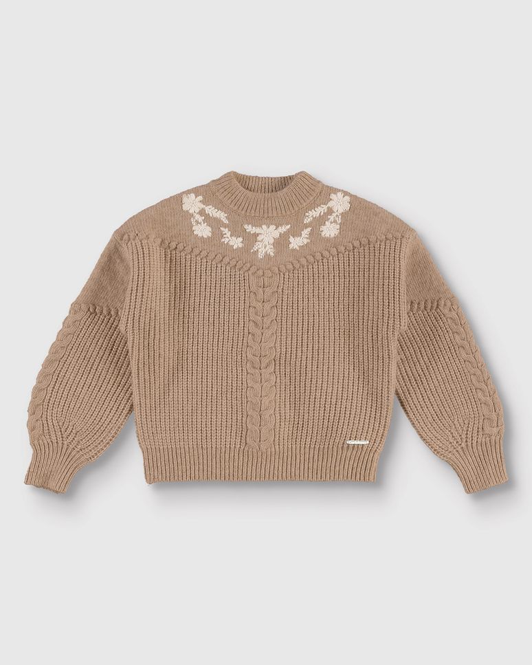 Blusão Menina Estampa Bordada Frontal Em Tricô - Carinhoso