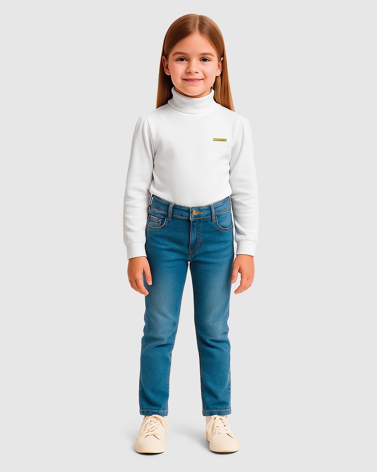 Blusa Menina Gola Alta Em Malha Algodão - Carinhoso