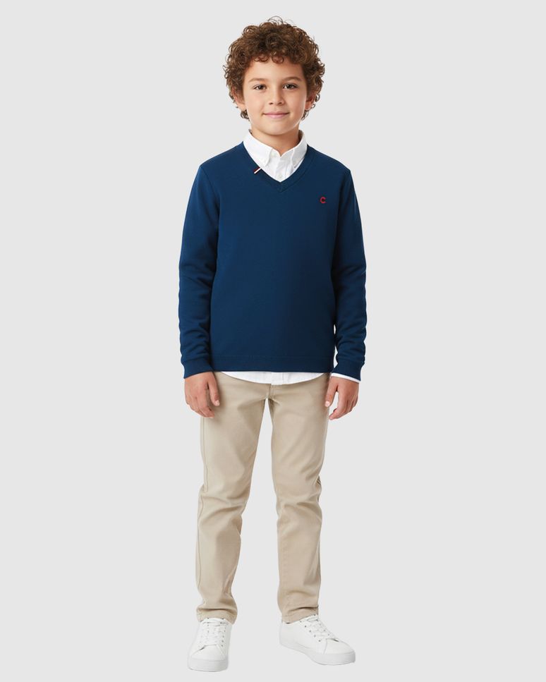 Suéter Menino Decote V Com Bordado Em Tricô Carinhoso