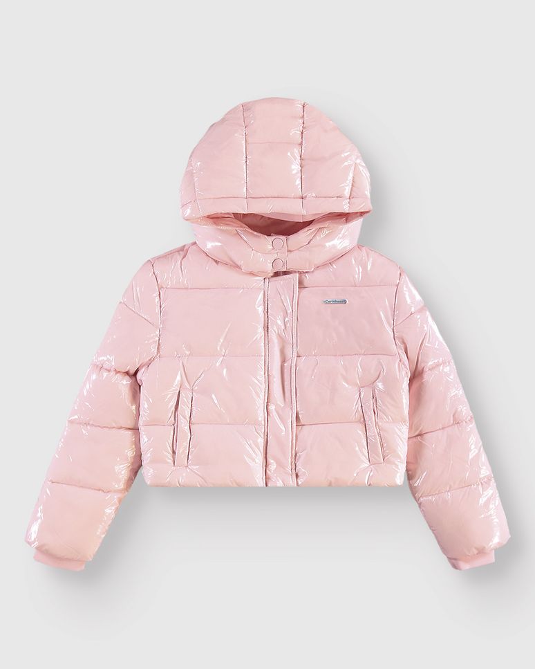 Jaqueta Menina Puffer Com Capuz Em Tecido Metalizado - Carinhoso