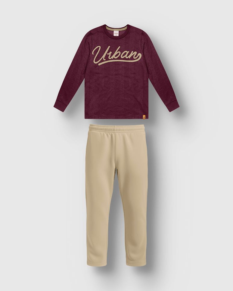 Conjunto Menino Camiseta Estampa Urban Em Moletinho Texturizado - Carinhoso