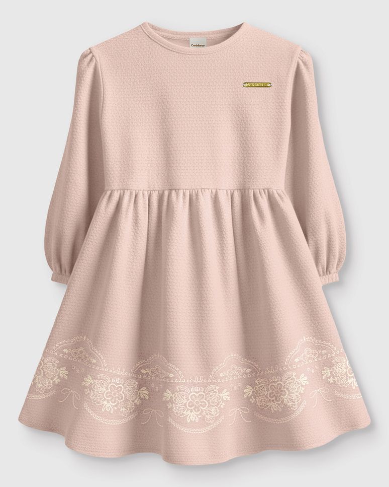 Vestido Menina Rodado Manga Longa Estampa Puff Malha Texturizada - Carinhoso