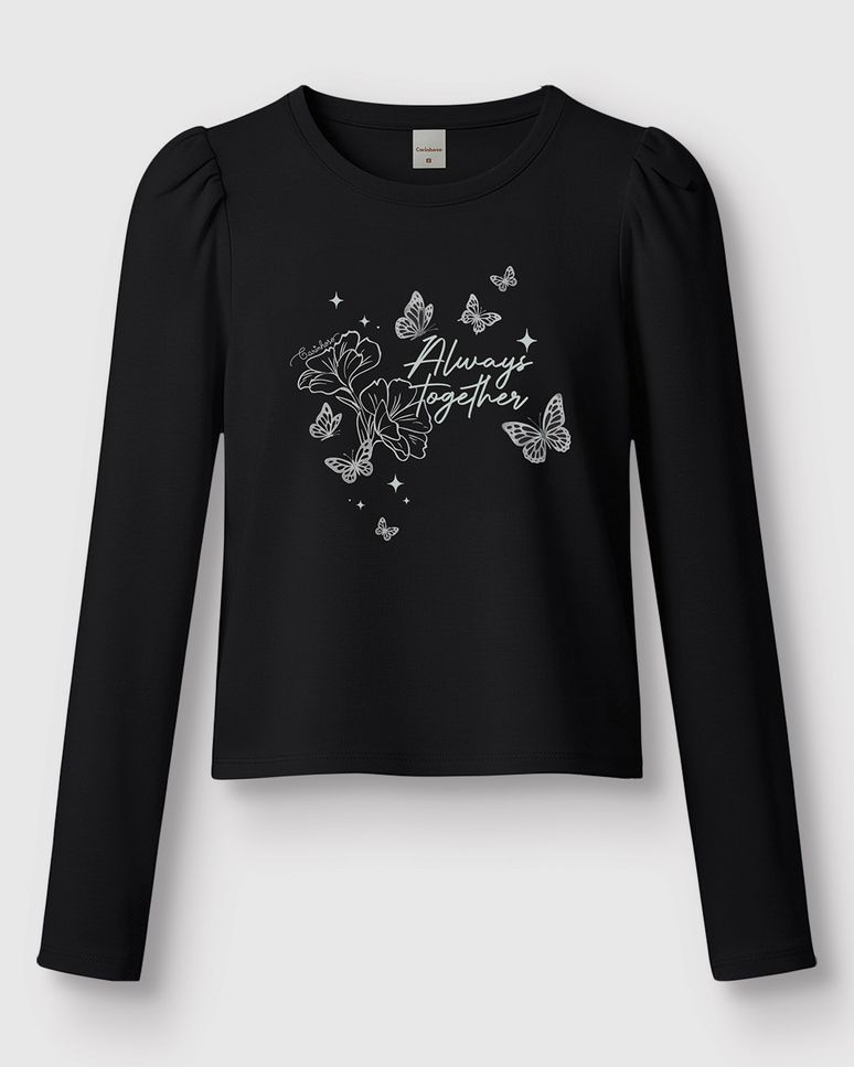 Blusa Menina Estampa Always Together Com Strass Em Algodão - Carinhoso