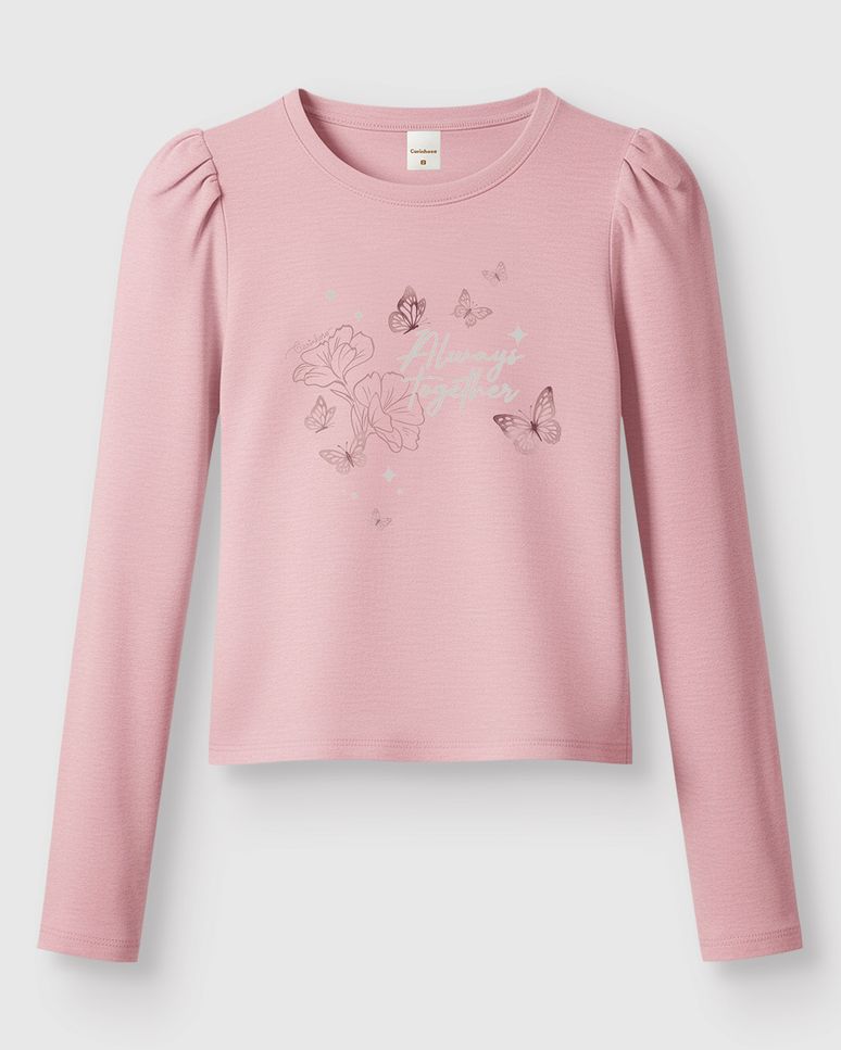 Blusa Menina Estampa Always Together Com Strass Em Algodão - Carinhoso