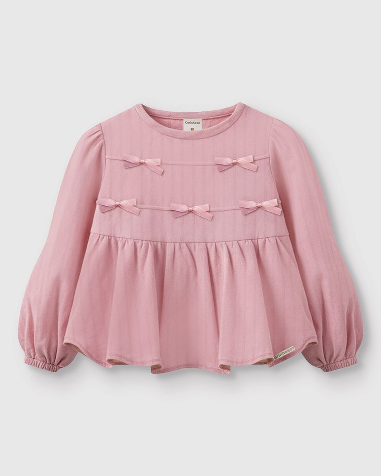 Blusa Bata Menina Detalhe Laços Em Malha Texturizada - Carinhoso