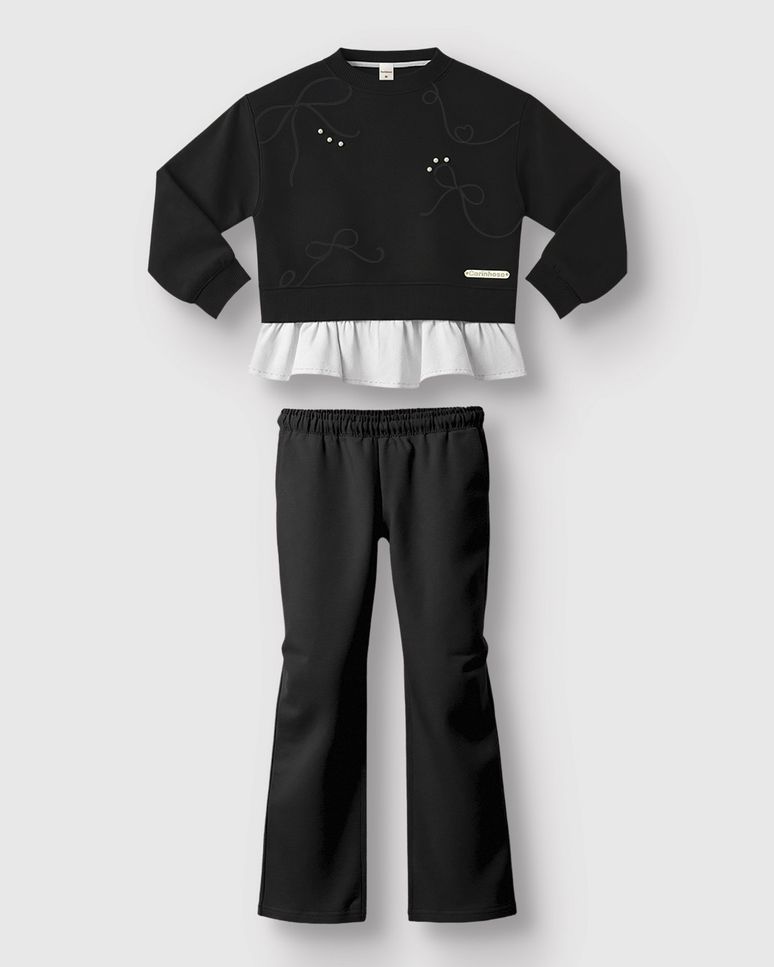 Conjunto Menina Blusão Barra Babado Em Moletom Stretch Flanelado - Carinhoso