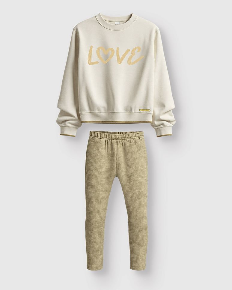 Conjunto Menina Blusão Bordado Lantejoula Love Moletom Flanelado - Carinhoso