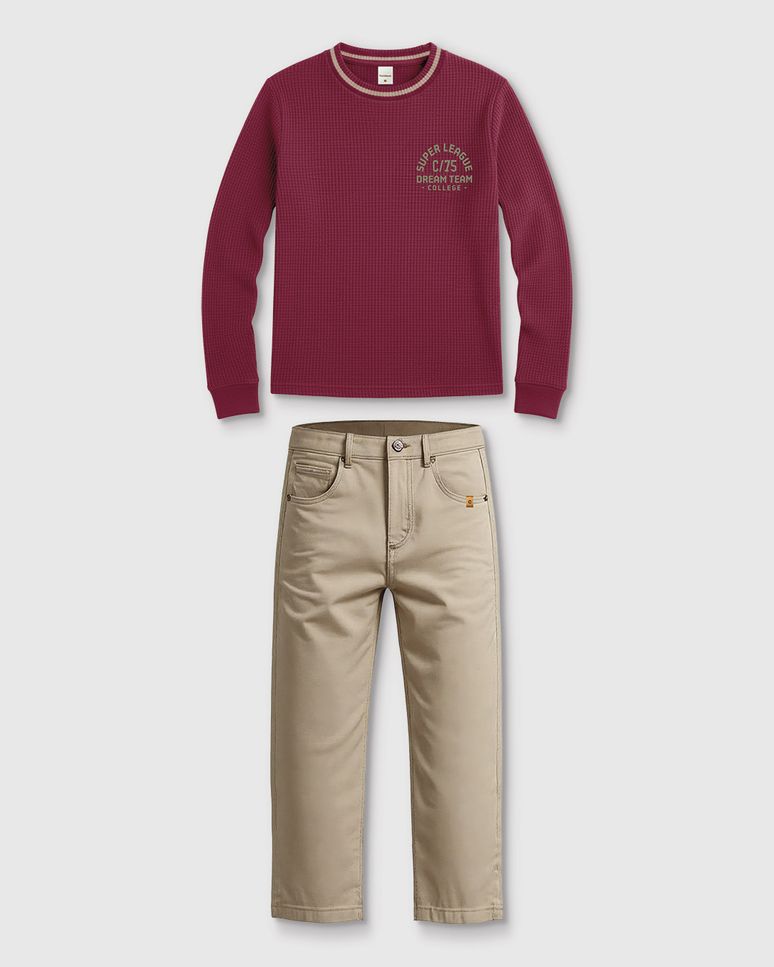 Conjunto Menino Camiseta Texturizada E Calça Sarja Stretch - Carinhoso