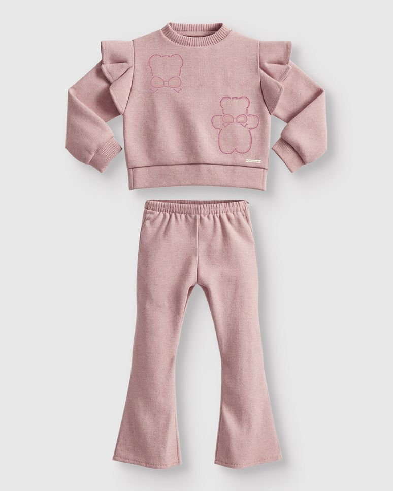 Conjunto Menina Blusão Detalhe Babado E Calça Flare Em Malha - Carinhoso