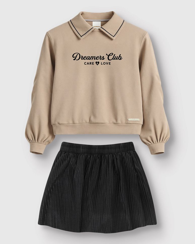 Conjunto Menina Blusão Gola Polo Dreamers Club E Saia Curta - Carinhoso