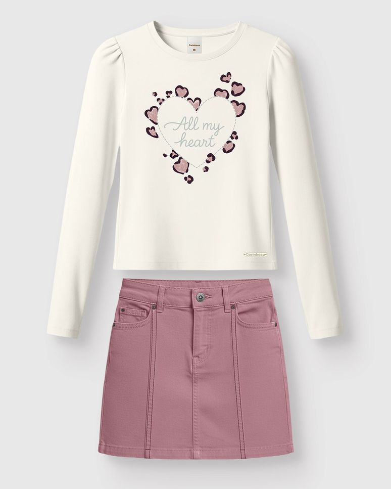 Conjunto Blusa Estampa Metalizada All My Heart Em Algodão - Carinhoso