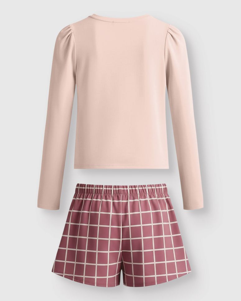 Conjunto Menina Blusa New YorK E Shorts Saia Em Piquet Geométrico - Carinhoso