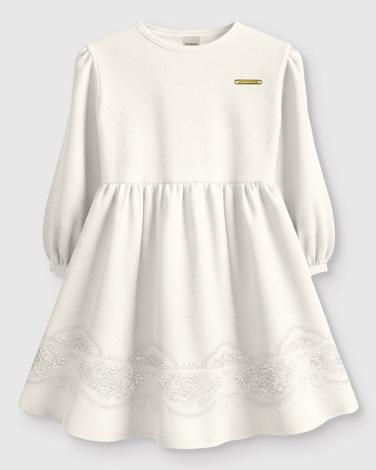 Vestido Menina Rodado Manga Longa Estampa Puff Malha Texturizada - Carinhoso