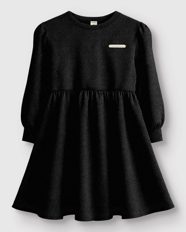 Vestido Menina Acinturado Manga Longa Em Jacquard Texturizado - Carinhoso