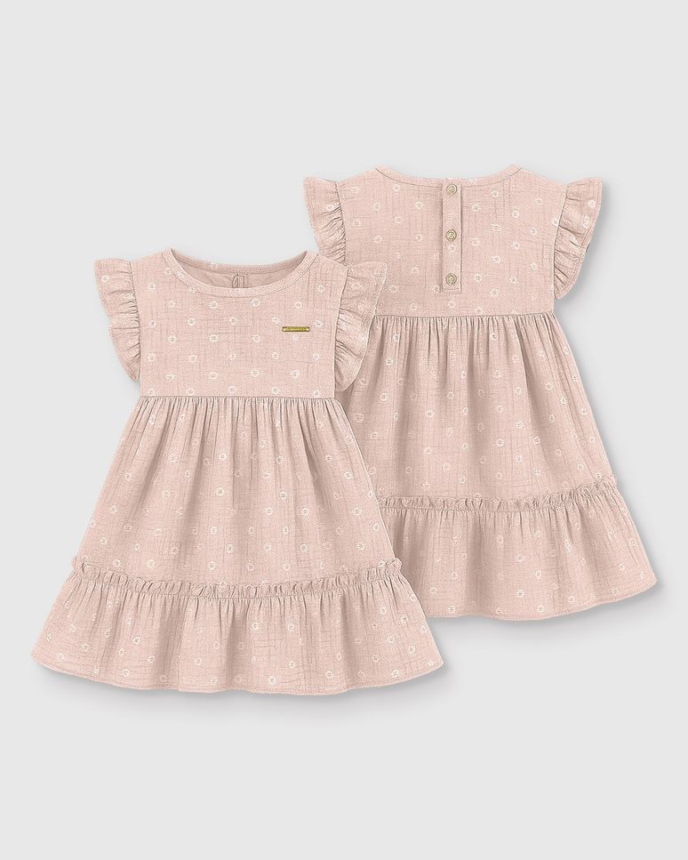 Vestido Menina Abetura Costas Por Botões Em Tecido Quadriculado - Carinhoso