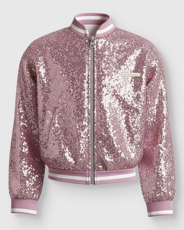 Jaqueta Menina Fecho Zíper Em Tecido Veludo Com Paetê - Carinhoso