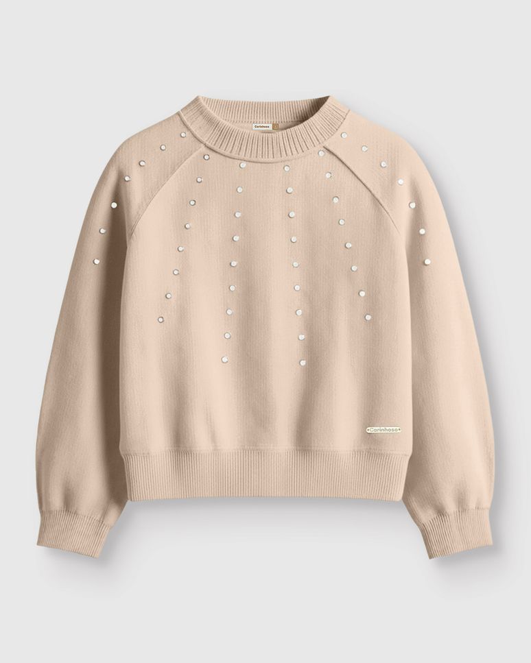 Blusão Menina Aplique Com Taxas Em Tricô - Carinhoso