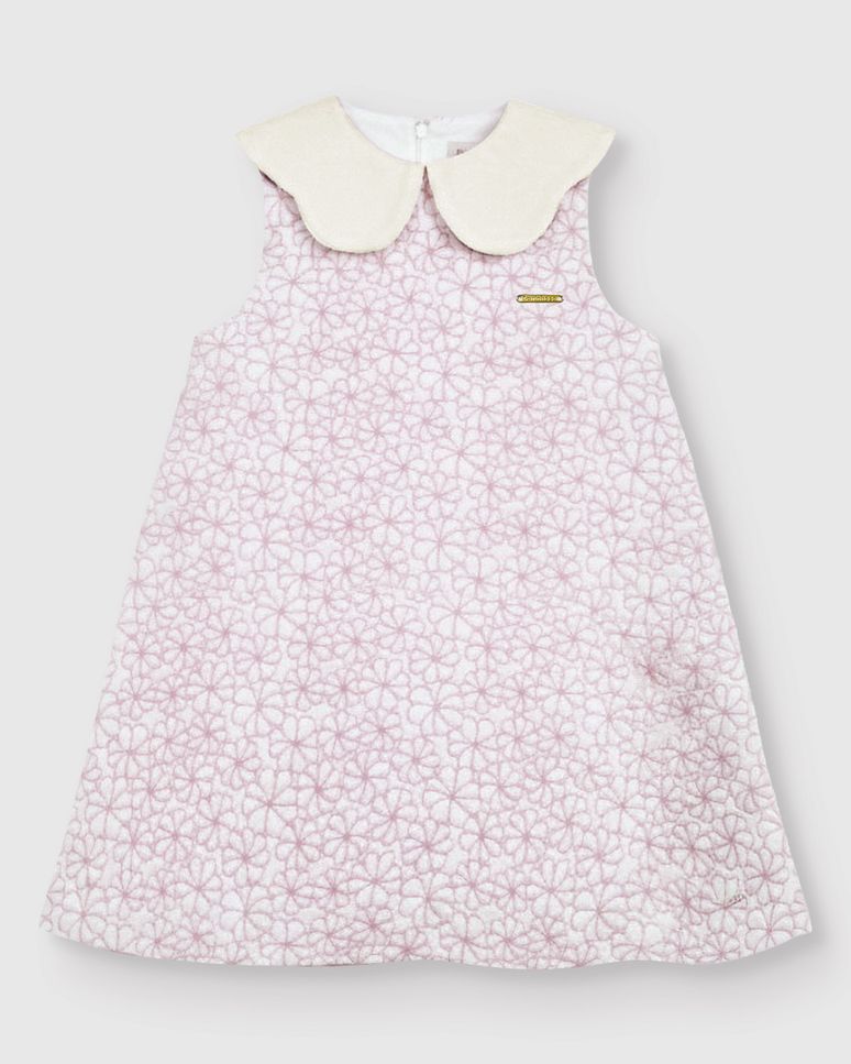 Vestido Menina Estampado Gola Diferenciada Em Tecido Jacquard - Carinhoso