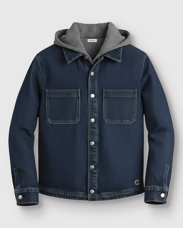 Camisa Menino Manga Longa Com Capuz Em Jeans Leve - Carinhoso