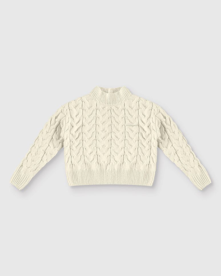 Blusão Menina Gola Redonda Manga Longa Em Tricô Texturizado - Carinhoso