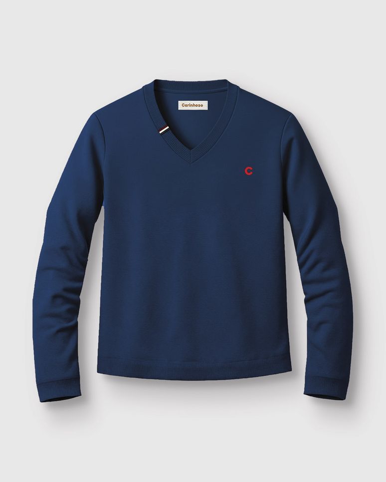 Suéter Menino Decote V Com Bordado Em Tricô Carinhoso