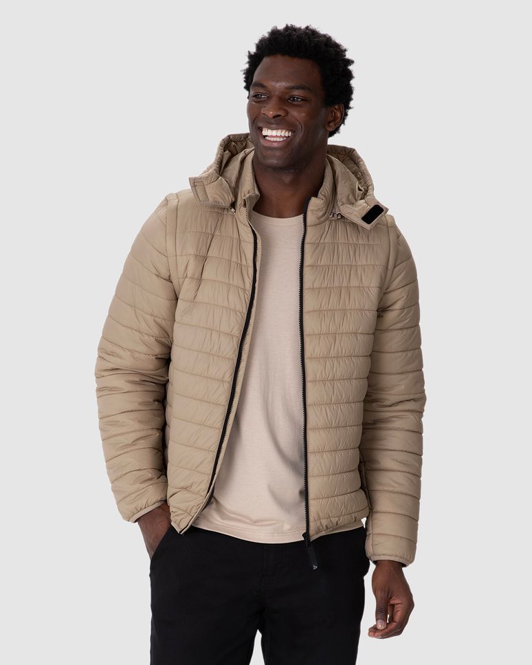 Jaqueta Puffer Masculina Manga E Capuz Removíveis Em Nylon