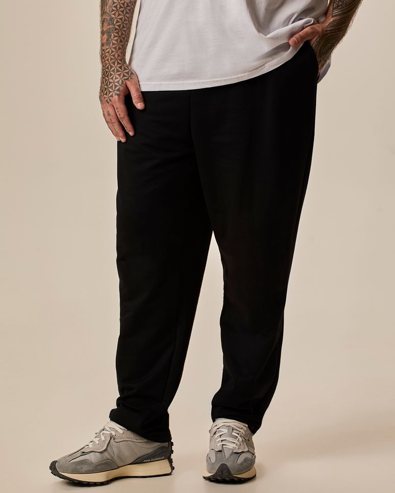 Calça Básica Masculina Plus Size Reta Cadarço Funcional Interno Em Moletom