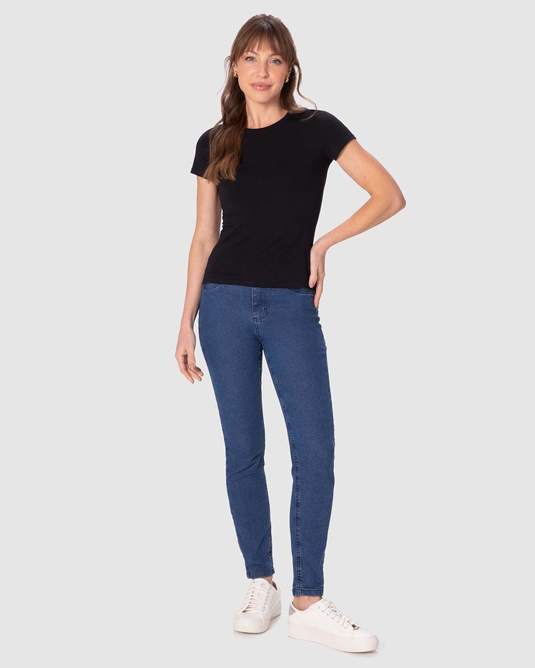Calça Feminina Cigarrete Cintura Média Em Jeans Com Elastano