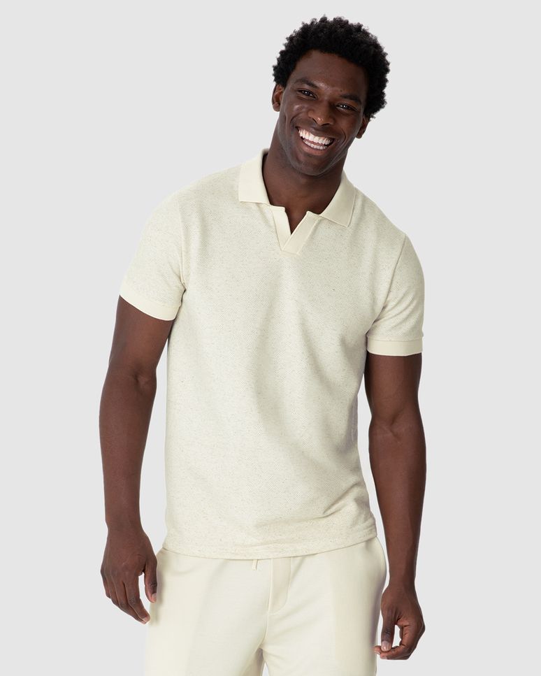 Camisa Polo Masculina Gola V Etiqueta Decorativa Em Moletinho Texturizado