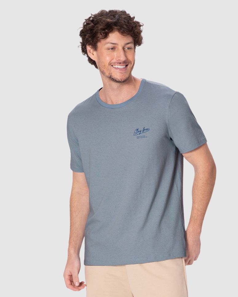 Camiseta Masculina Regular Estampa Stay Free Em Malha Linho