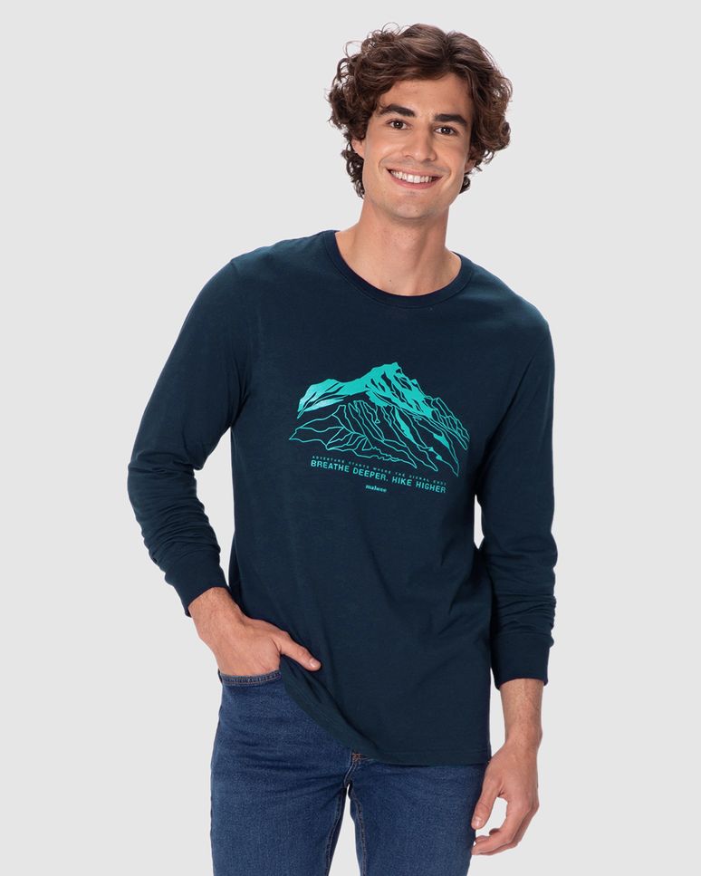 Camiseta Masculina Slim Manga Longa Estampa Frontal Em Algodão