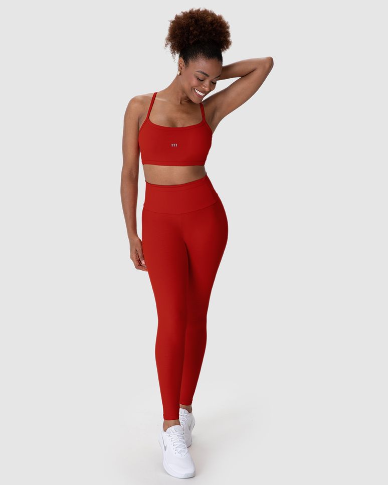 Calça Legging Esportiva Bolso Cós Frontal Em Malha Canelada Malwee Active