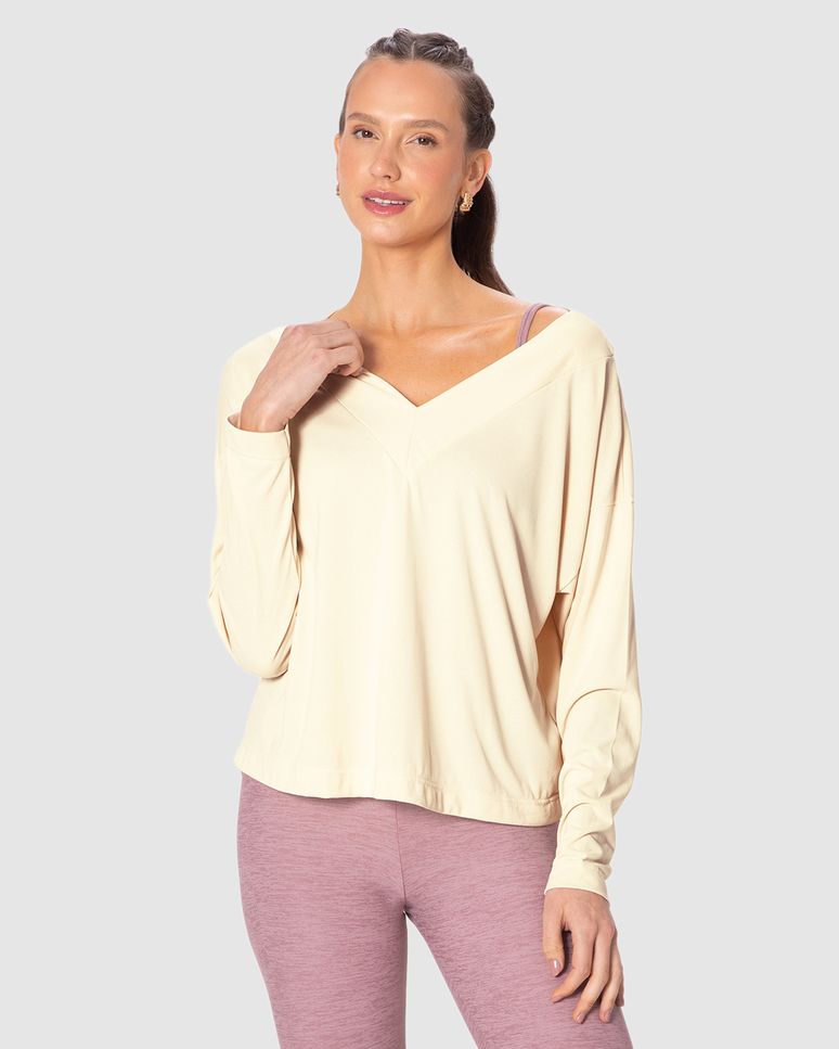 Blusa Esportiva Feminina Box Decote V Manga Longa Malha Dry E Proteção UV Malwee Active