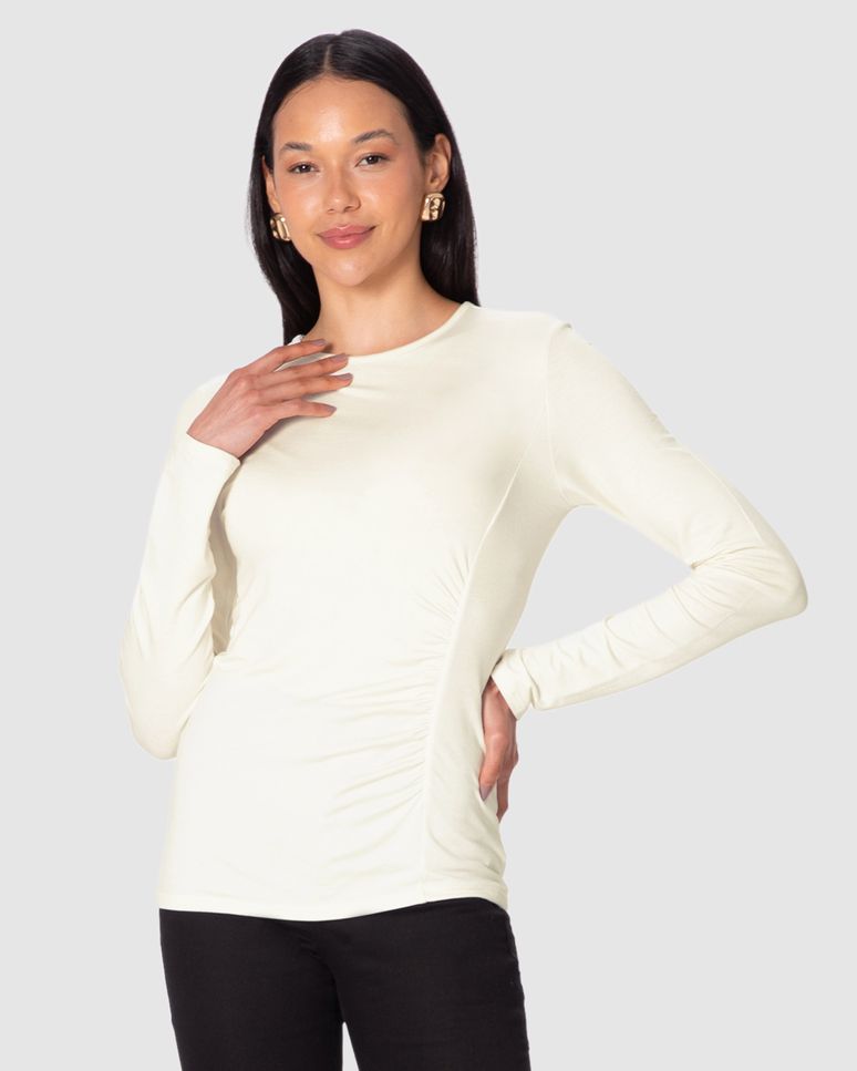 Blusa Feminina Manga Longa Franzido Frontal Em Moletinho De Viscose