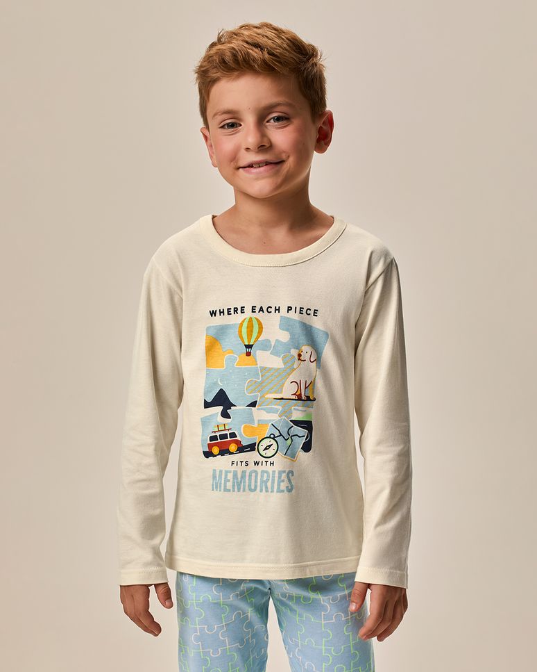Pijama Infantil Menino Camiseta Manga Longa E Calça Estampada Malwee Kids