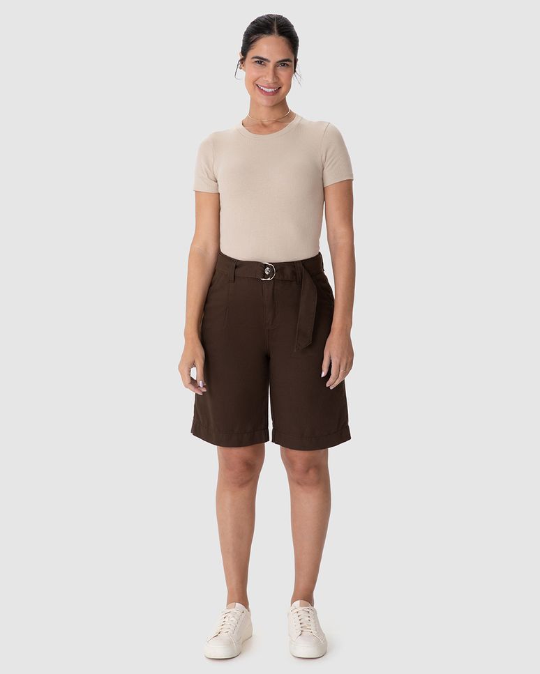 Bermuda Feminina Jorts Acompanha Cinto Em Sarja 100% Algodão