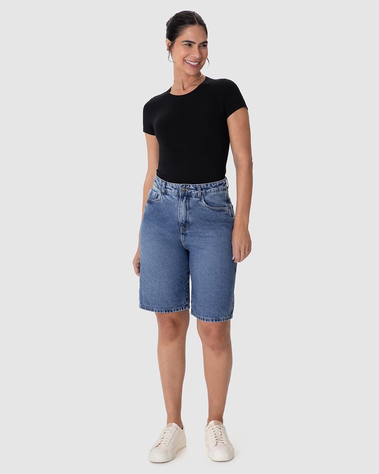 Bermuda Feminina Jorts Etiqueta Decorativa Em Jeans 100% Algodão