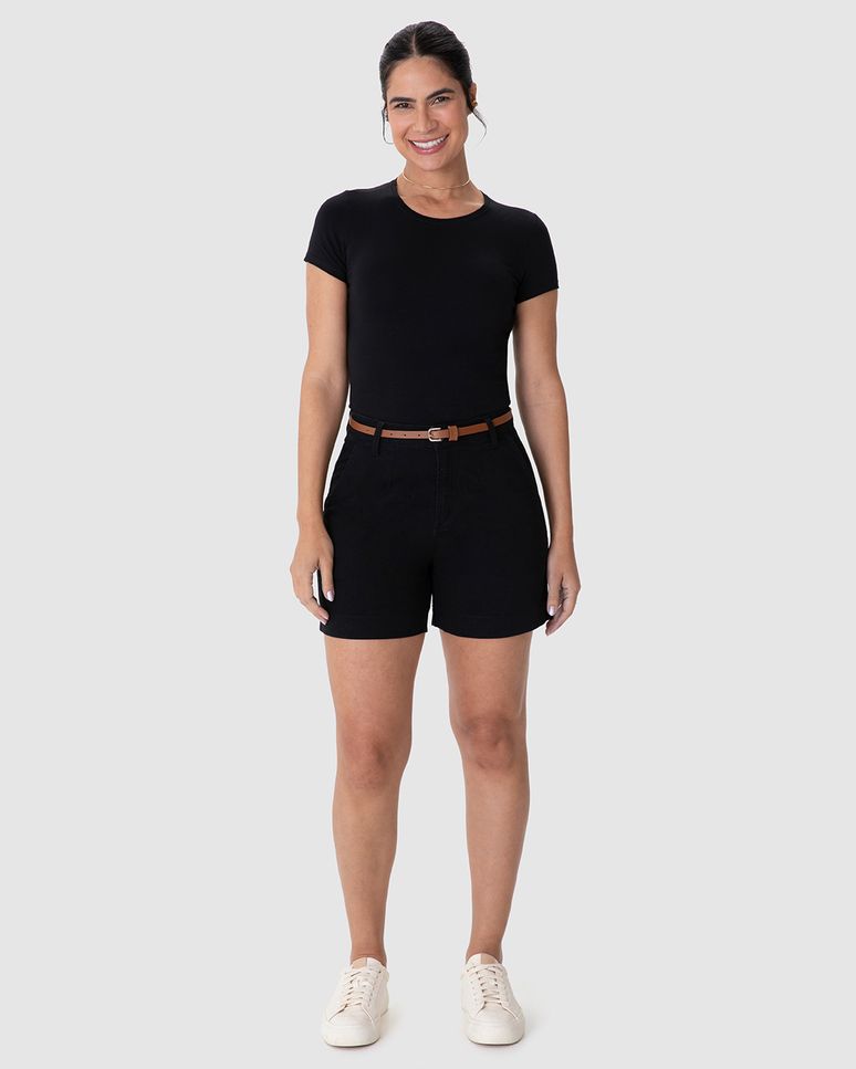 Shorts Alfaiataria Feminino Acompanha Cinto Em Sarja Com Elastano