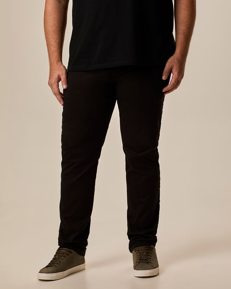 Calça Masculina Plus Size Chino Cintura Média Em Sarja Stretch
