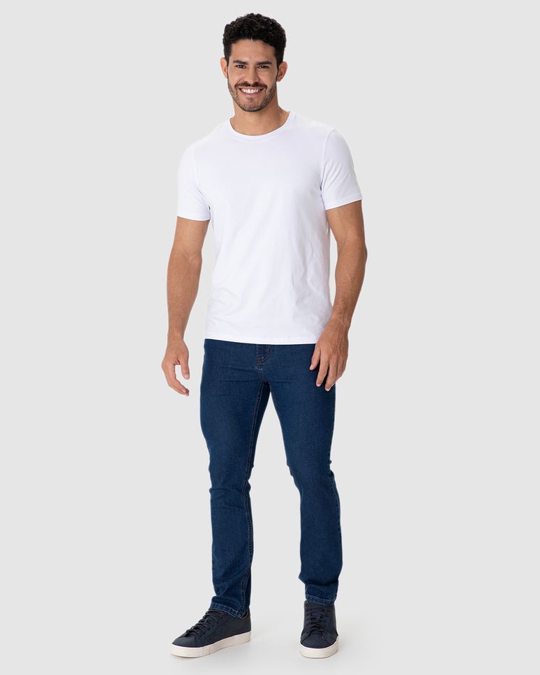 Calça Slim Masculina Cintura Média Bolso Funcional Em Jeans Stretch