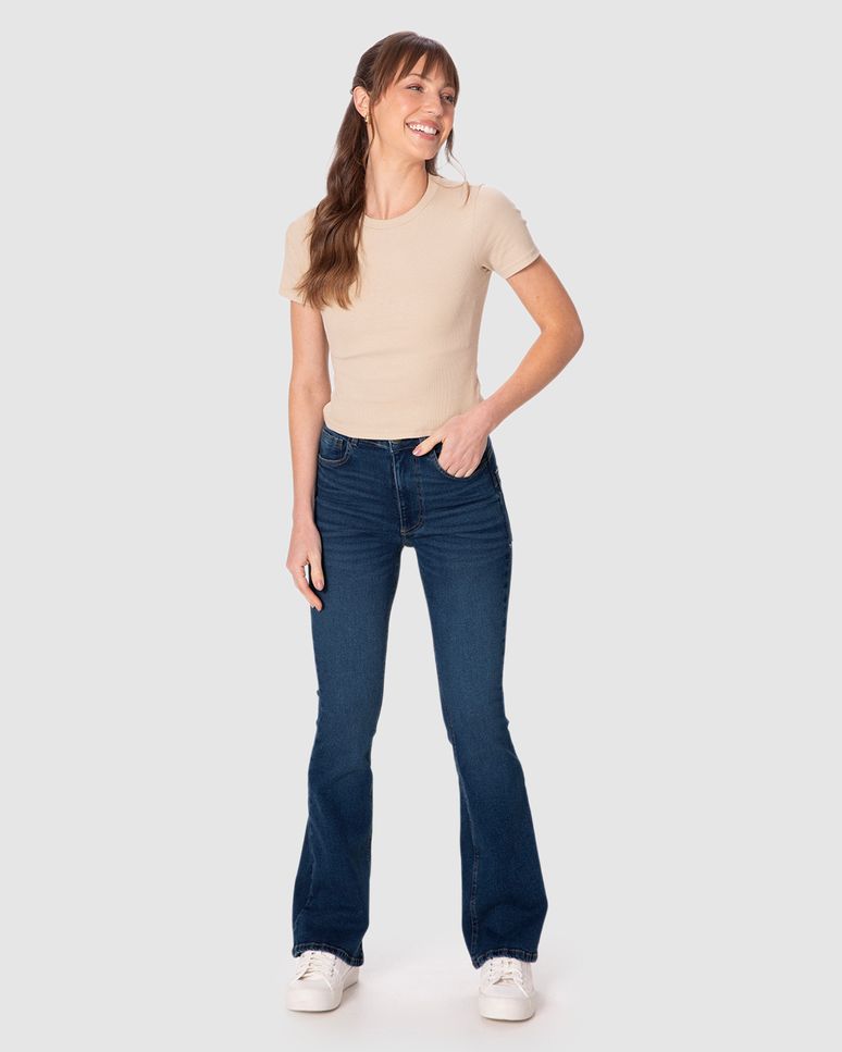Calça Feminina Small Flare Push Up Elástico Interno Em Jeans Stretch