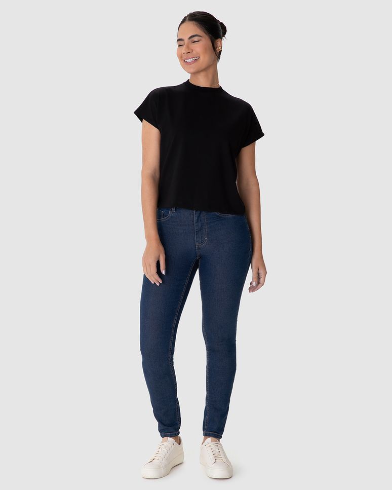 Calça Skinny Feminina Push Up Cintura Média Em Jeans Com Elastano