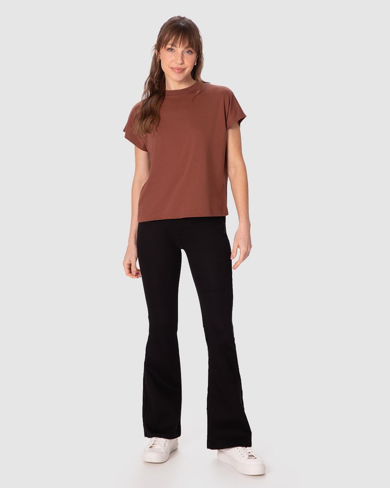 Calça Feminina Small Flare Cintura Alta Elástico Interno Em Sarja Stretch