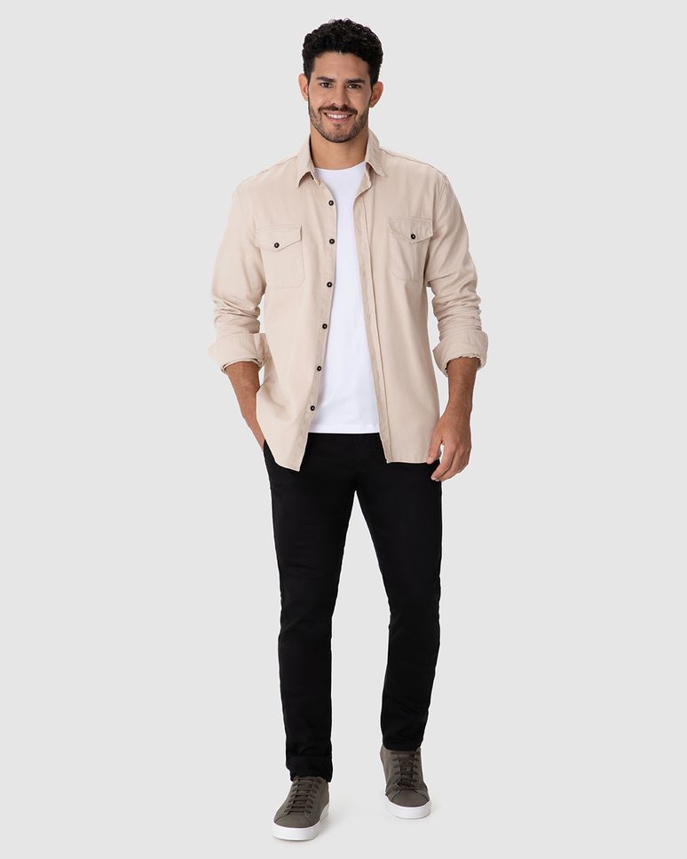 Calça Chino Masculina Bolso Funcional Em Sarja Com Elastano