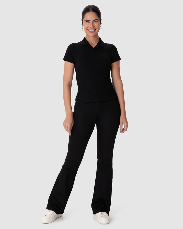 Calça Flare Feminina Bolso Funcional Em Sarja Com Elastano