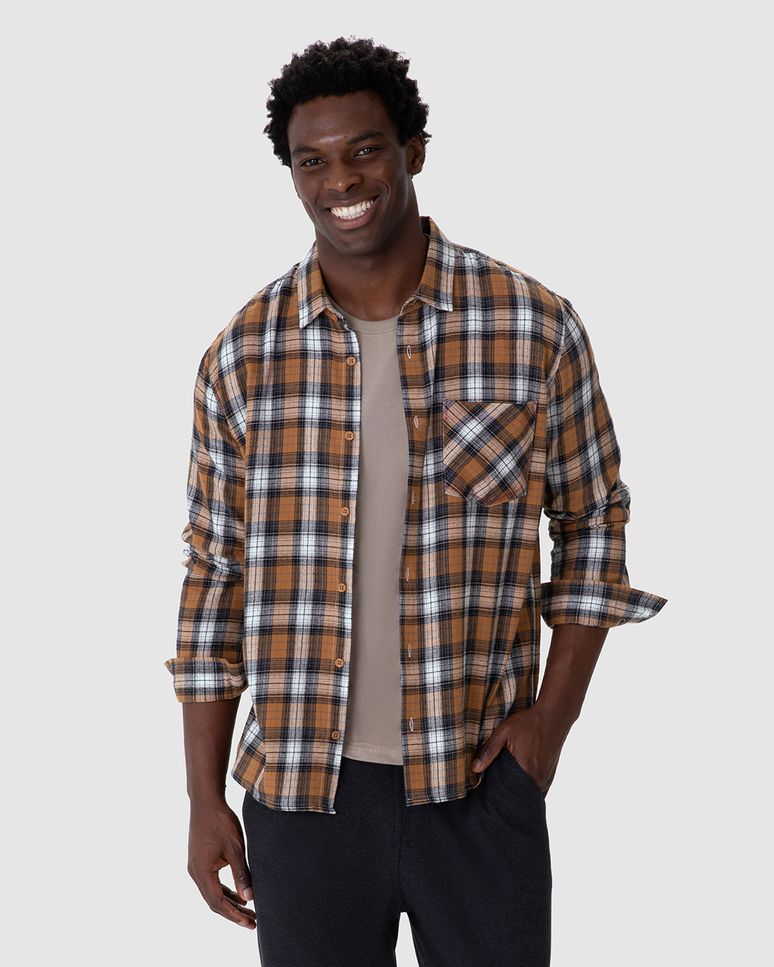 Camisa Masculina Manga Longa Estampa Xadrez Em Algodão Flanelado