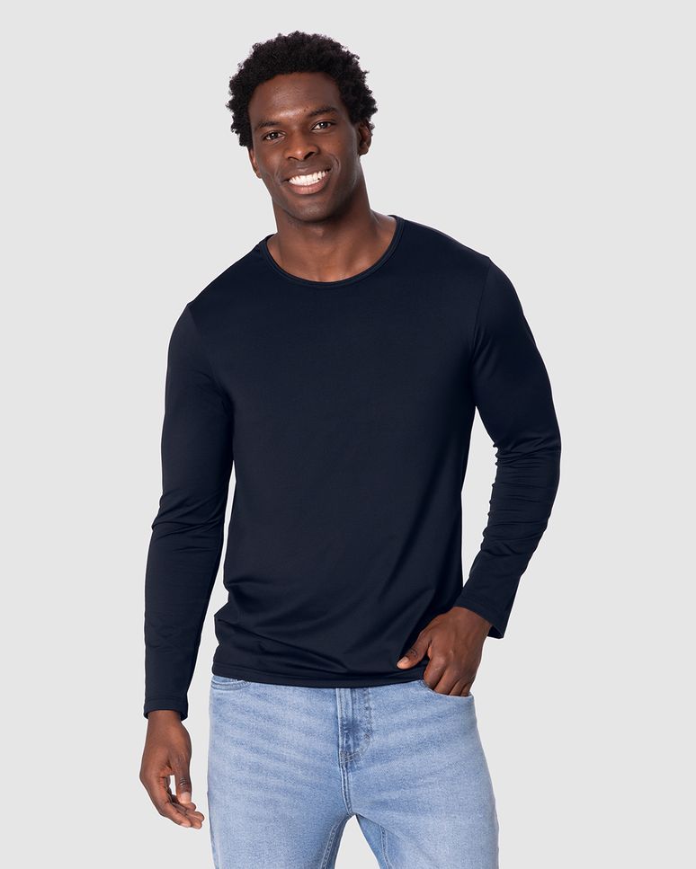 Camiseta Básica Masculina Decote Redondo Manga Longa Em Malha Térmica